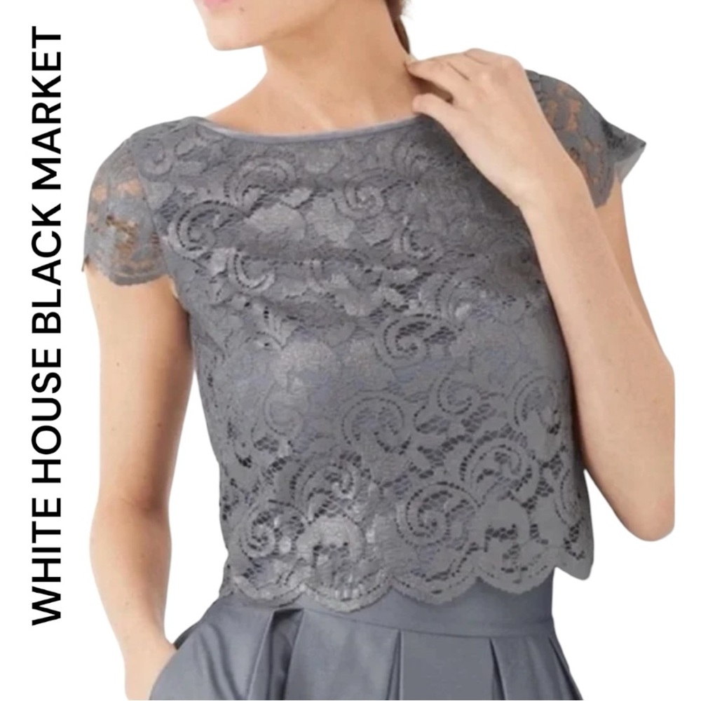 White House Black Market NWT Gray Shiny Lace Crop top.